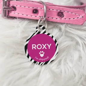 Personalised Zebra Print Round Pet Name ID Tag