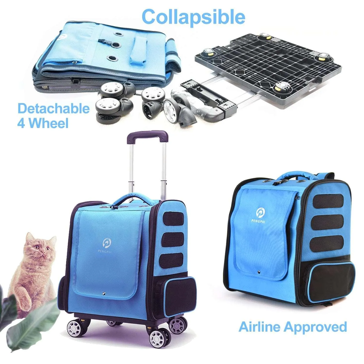 PetFlyer Pro™ 4 Wheels Pet Travel Carrier, Backpack Straps