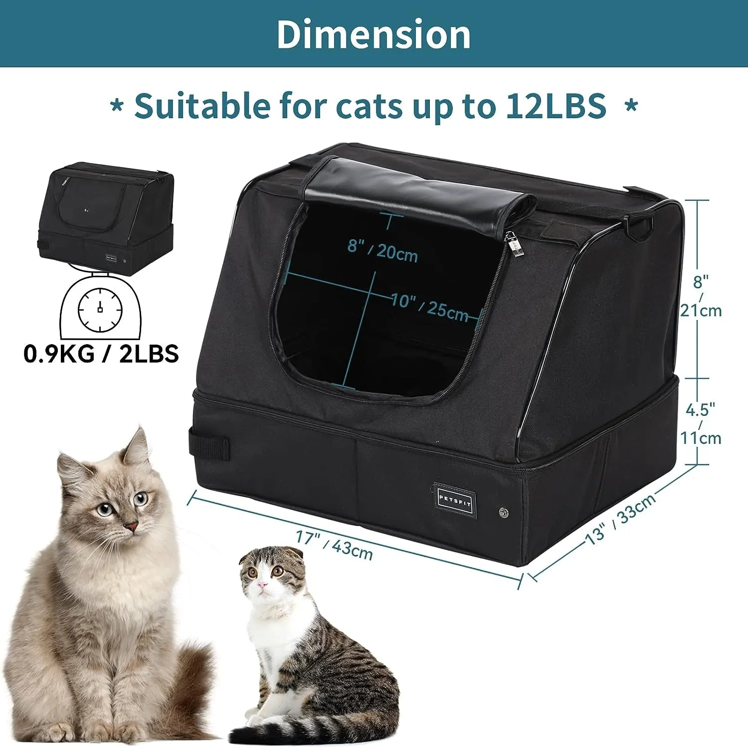 Portable Cat Litter Box: Leak-Proof, Lightweight, and Foldable Design for Convenient Travel (Black, 17 inches)