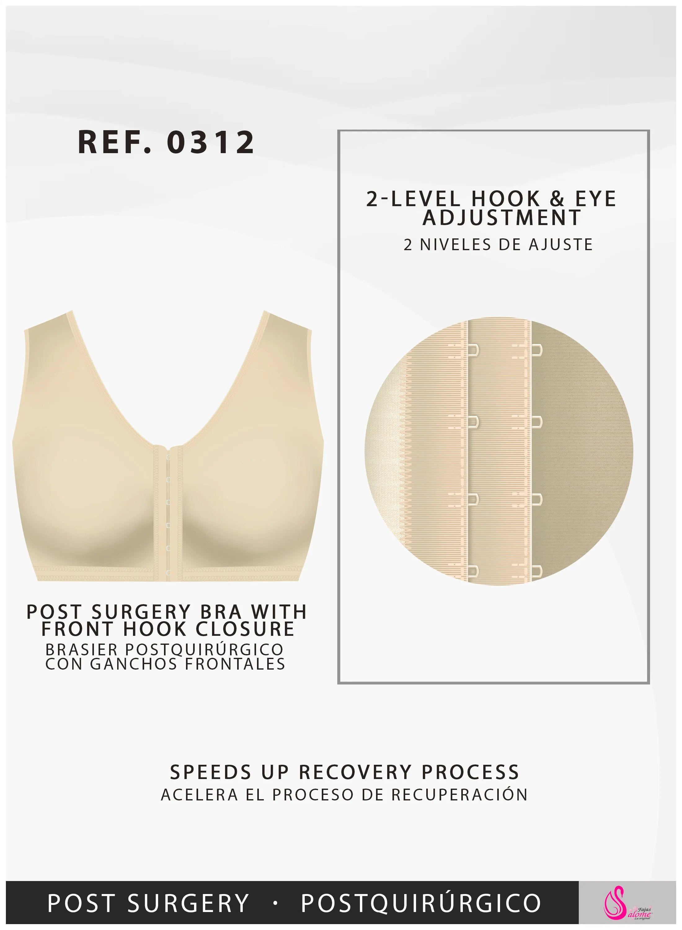 Post Surgical Compression Bra with Front hook-and-eye closure, Underbust band & Seamless cups Salome 0312
