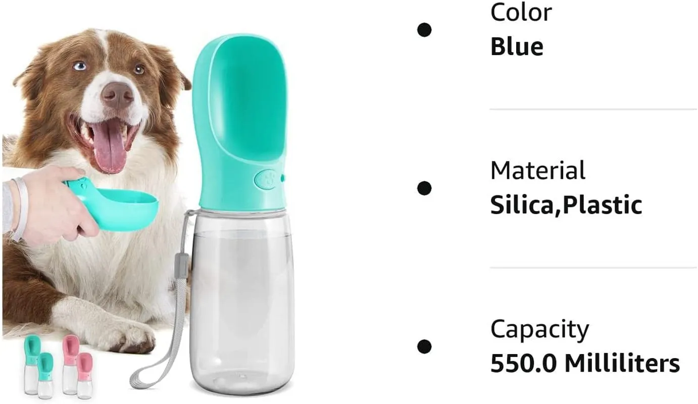 Professional title: ```Portable Dog Water Bottle with Leak-Proof Design, Ideal for Outdoor Activities - 19oz Blue Pet Water Dispenser for Walking, Hiking, and Travel```