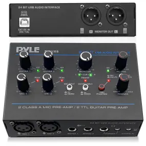 Professional Usb Audio Interface With Mic/Line, Guitar, Aux Stereo And Rca Inputs, Phone/Stereo/Monitor Outputs
