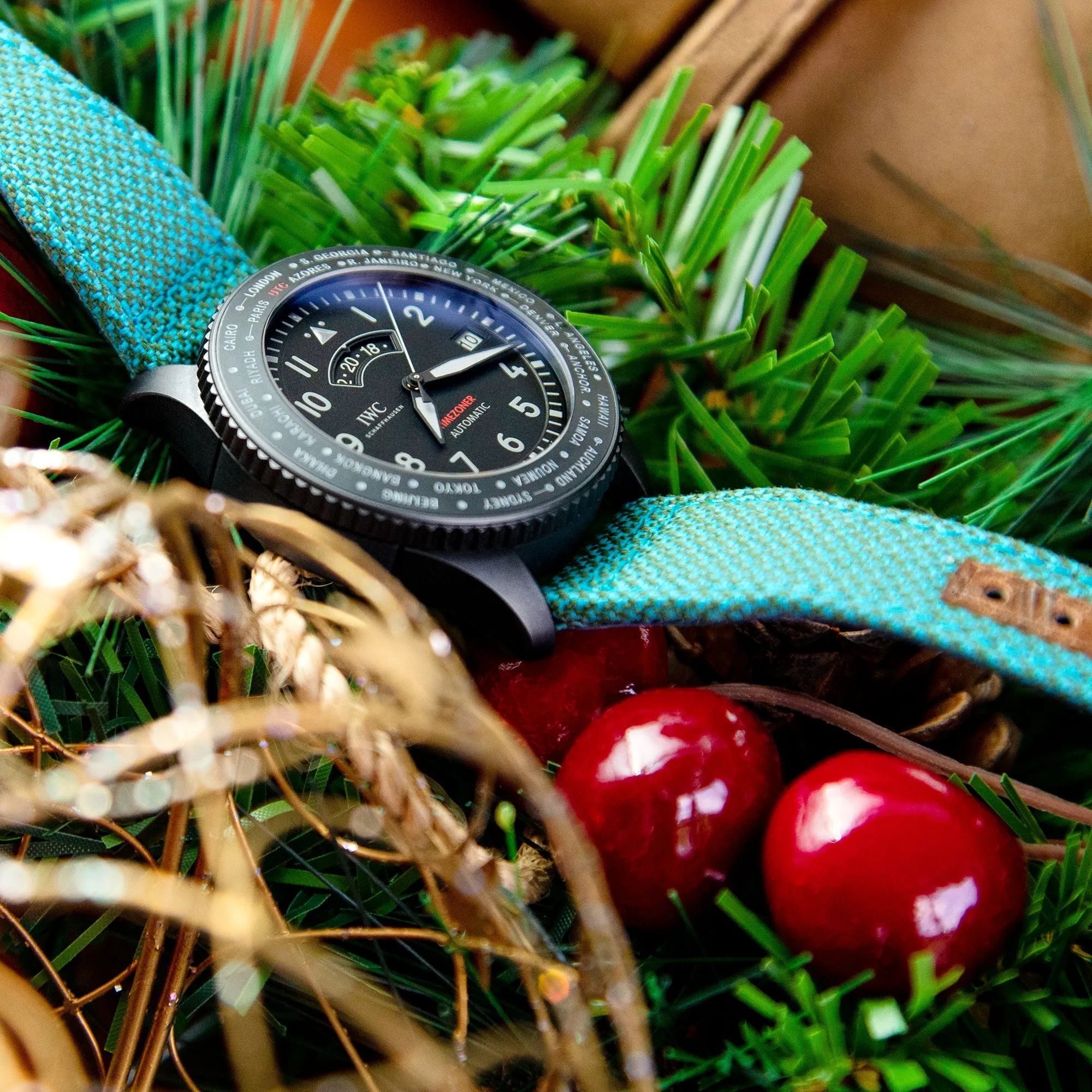 Q.R. Pilot watch strap 20mm or 22mm Revive Watch Band in Blue Mixed Green