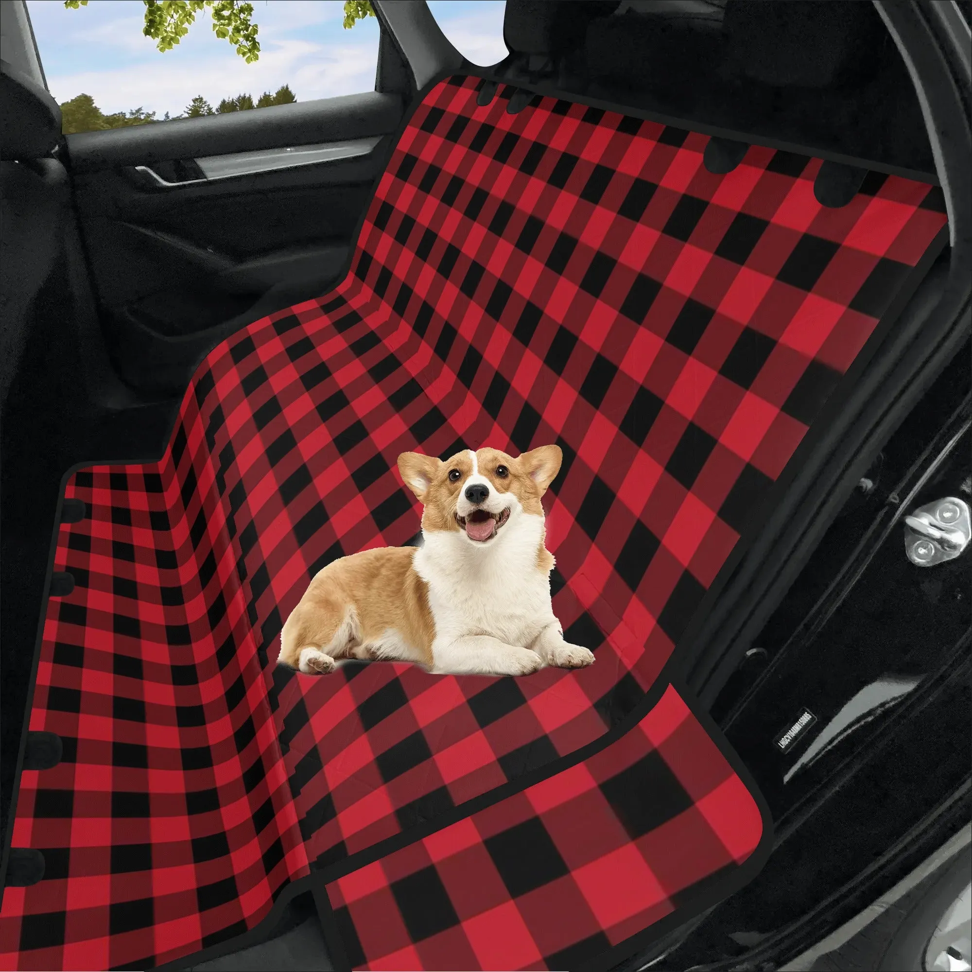 Red Black Buffalo Plaid Dog Back Seat Cover, Check Cat Protector Pets Waterproof Washable Vehicle Blanket SUV Auto Truck Accessory
