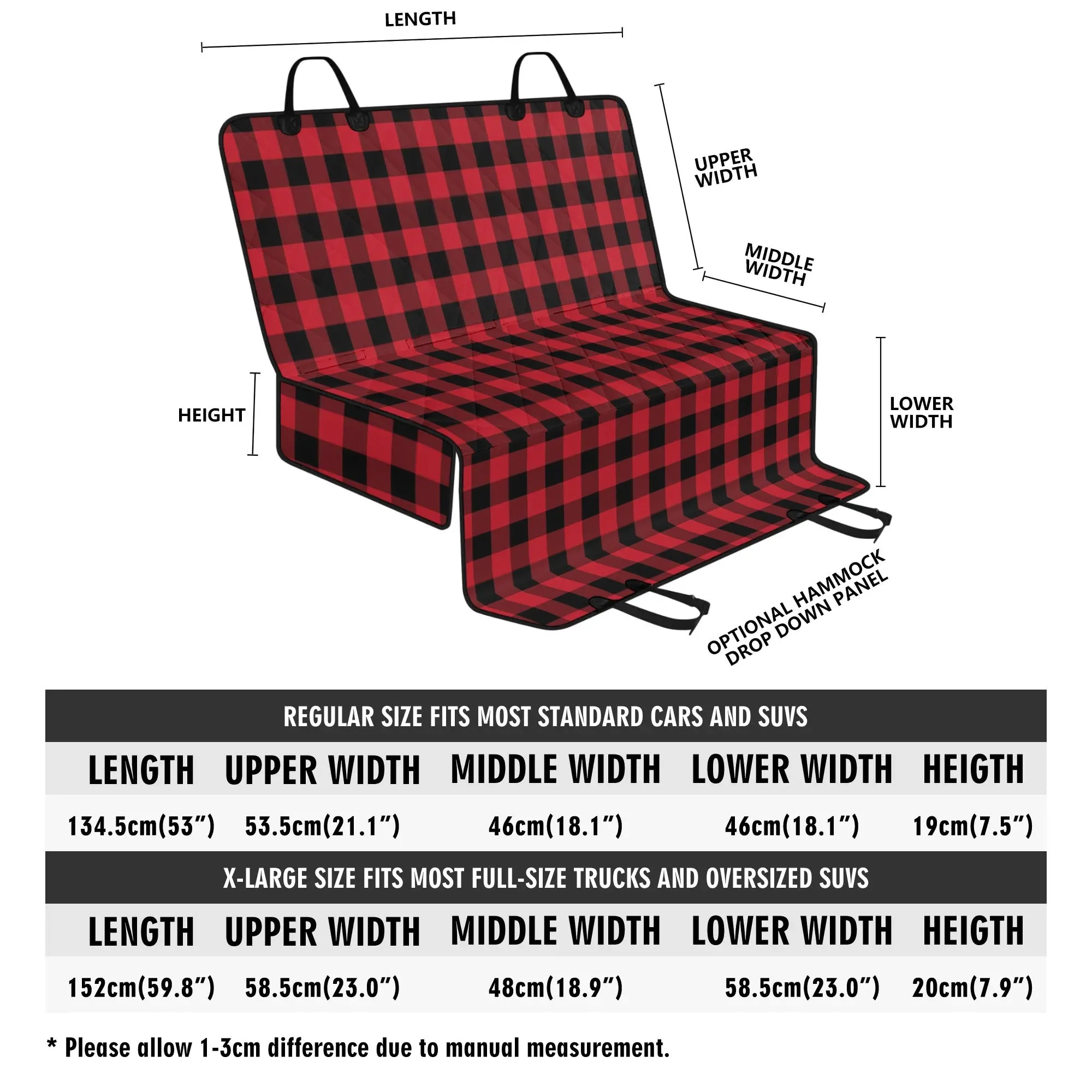 Red Black Buffalo Plaid Dog Back Seat Cover, Check Cat Protector Pets Waterproof Washable Vehicle Blanket SUV Auto Truck Accessory