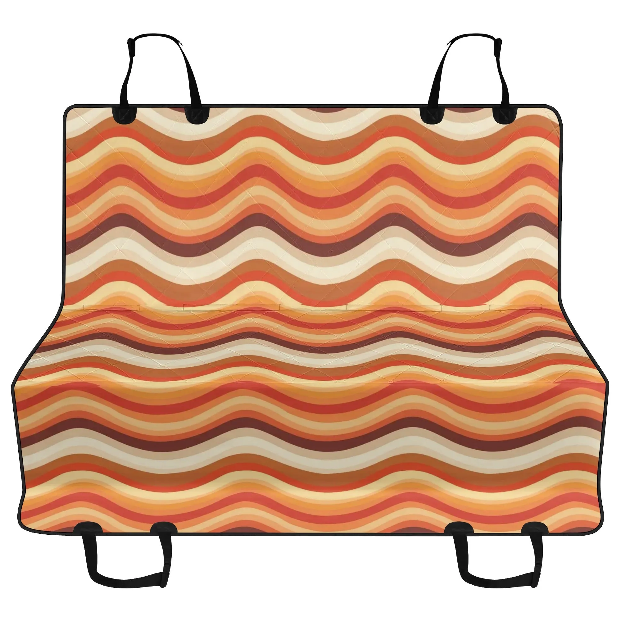 Retro Stripes Dog Back Seat Cover, Vintage Wavy 70s Groovy Orange Cat Protector Pets Waterproof Washable Vehicle Blanket SUV Auto Truck