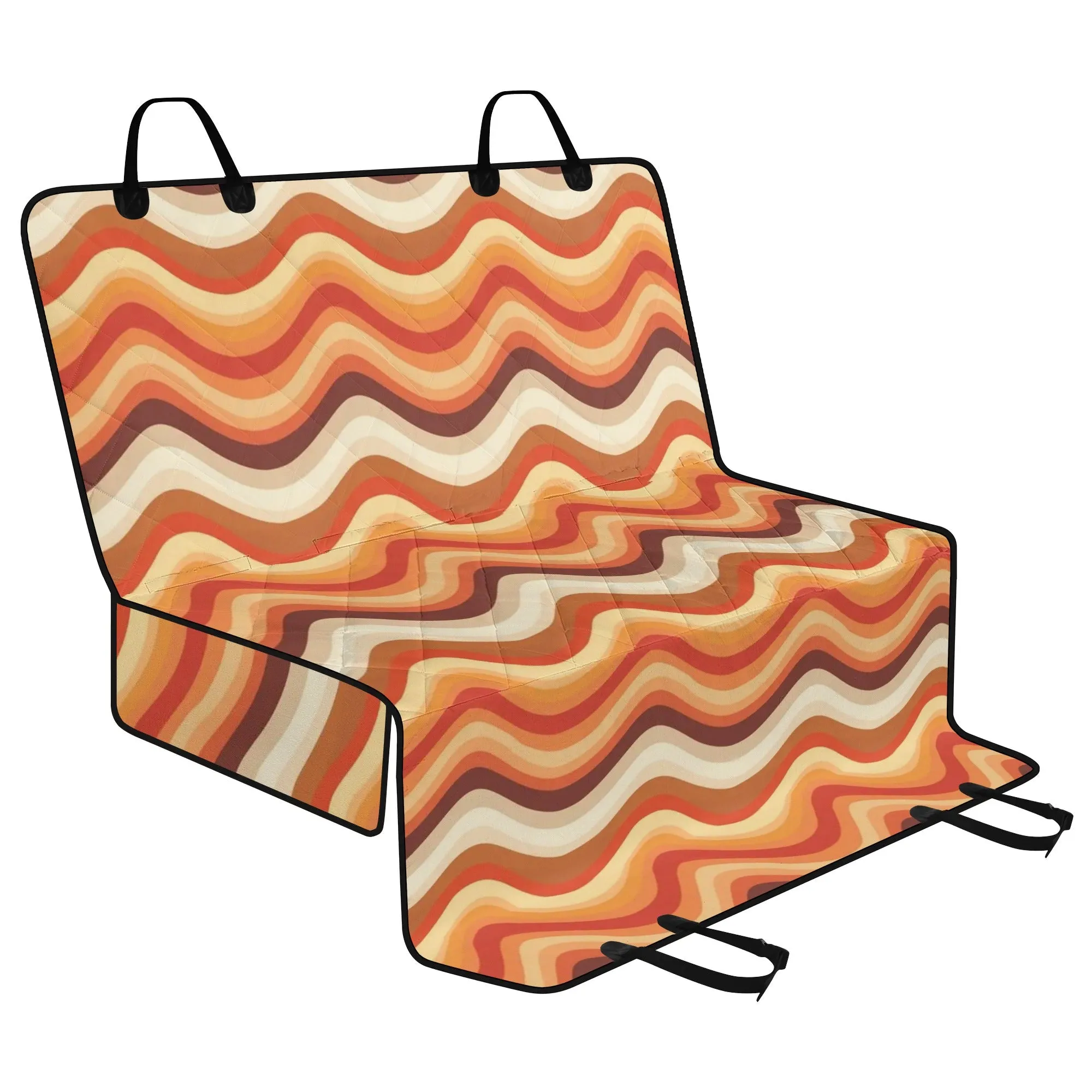 Retro Stripes Dog Back Seat Cover, Vintage Wavy 70s Groovy Orange Cat Protector Pets Waterproof Washable Vehicle Blanket SUV Auto Truck
