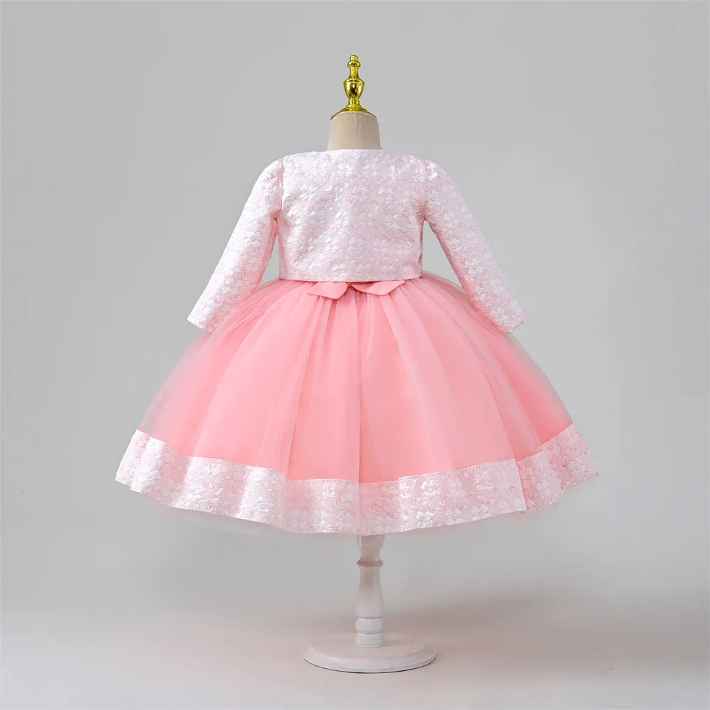 RU097 2 to 7 Years Yoliyolei Cardigan Children Girl Dress Birthday Long Sleeve Jacquard Ball Gown Kids Dress Princess With Bag For 5 Years