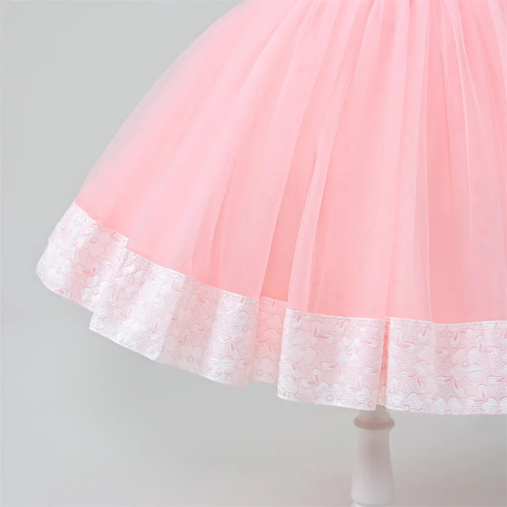 RU097 2 to 7 Years Yoliyolei Cardigan Children Girl Dress Birthday Long Sleeve Jacquard Ball Gown Kids Dress Princess With Bag For 5 Years