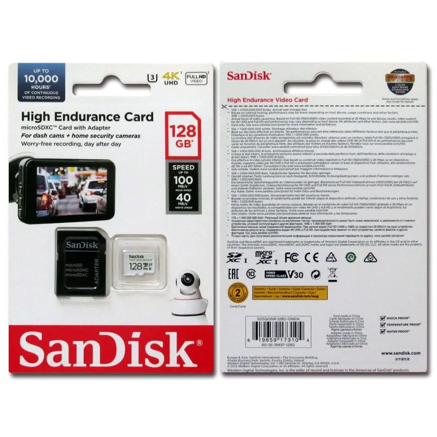 SanDisk 128GB High Endurance microSDXC (V30, UHS-I/U3, CL10,4K, 100MB/s) SDSQQNR-128G-GN6IA 772-4173