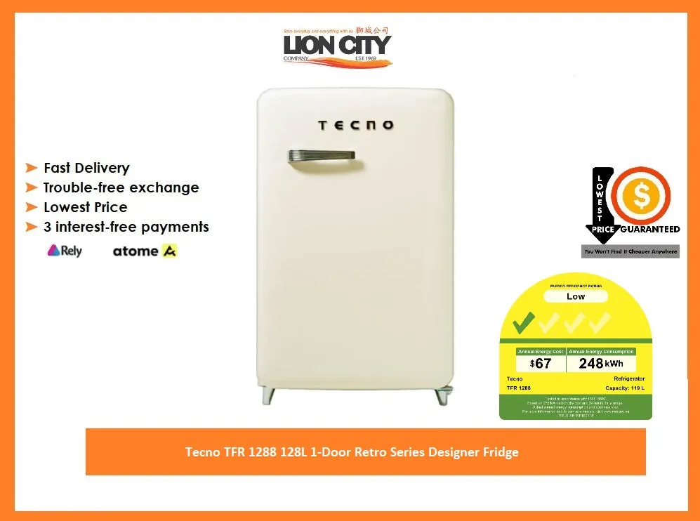 Tecno TFR 1288 128L 1-Door Retro Series Designer Fridge