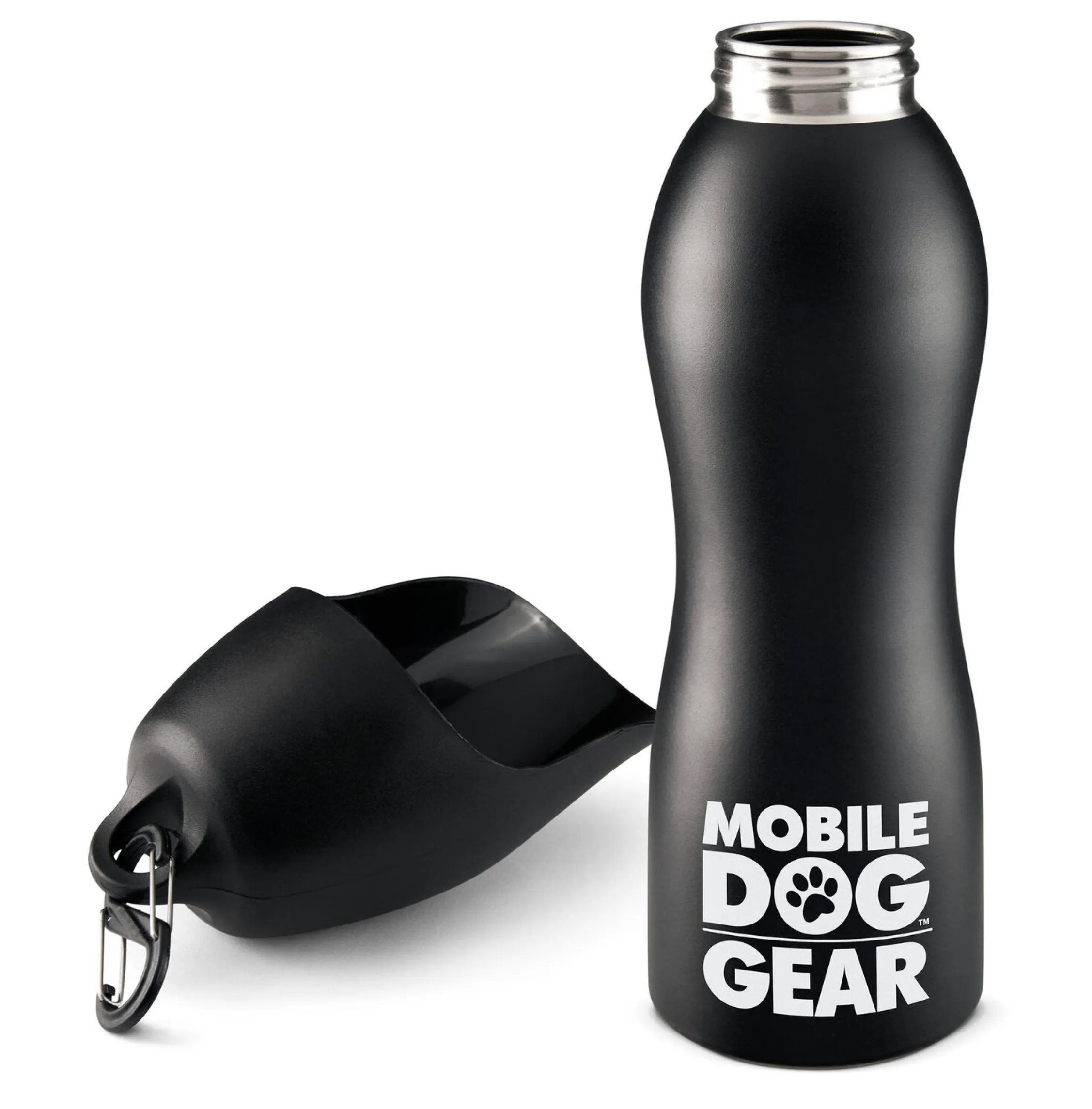 Two Stainless Steel Dog Water Bottles, 25 Oz (Black & Blue)