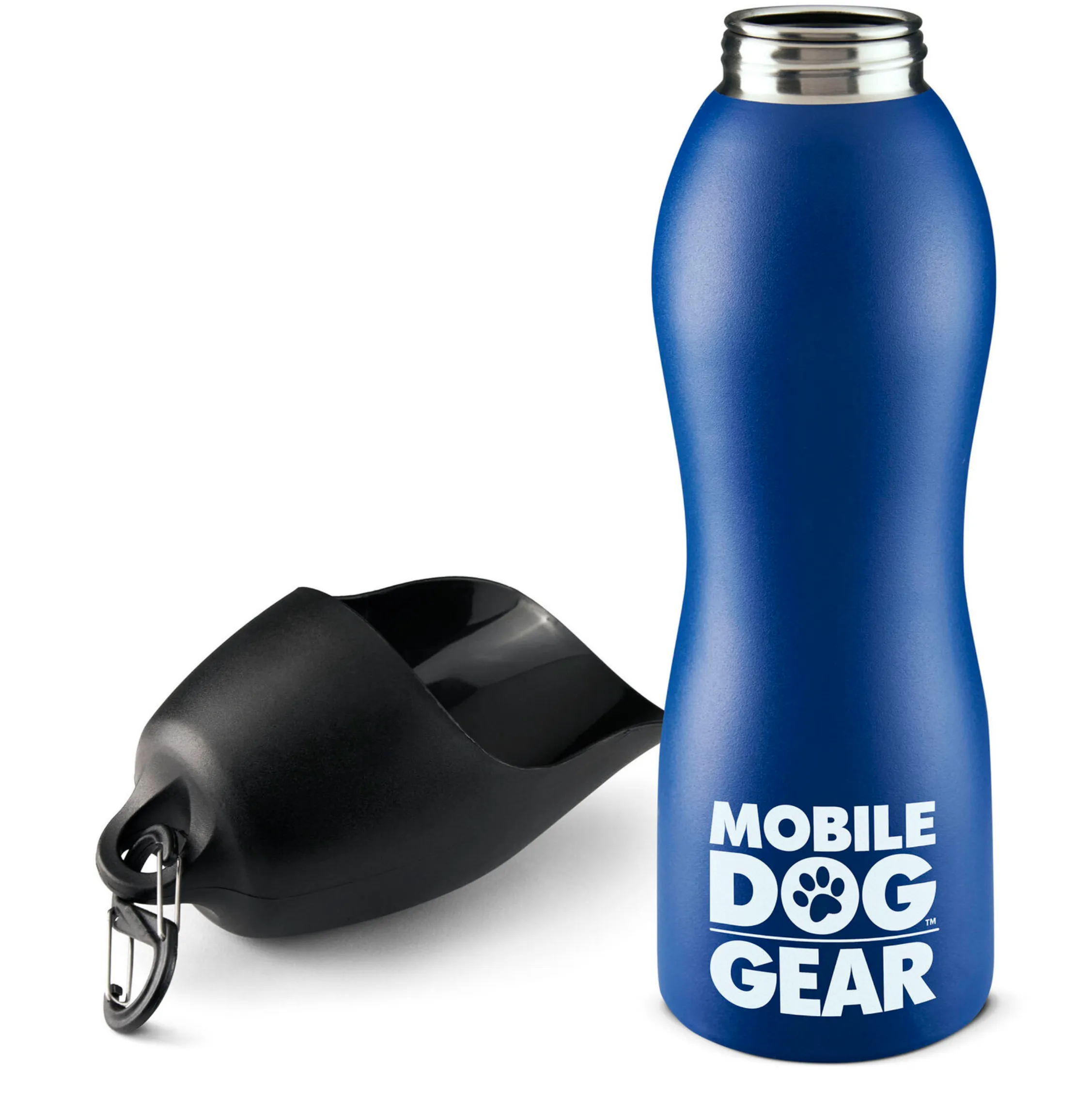 Two Stainless Steel Dog Water Bottles, 25 Oz (Black & Blue)