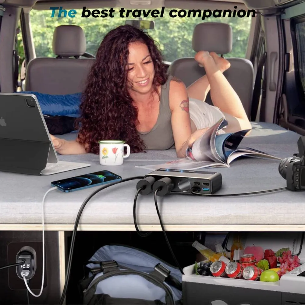 US Multi-port Car Cigarette Lighter Adapter 3 Sockets 6 Ports