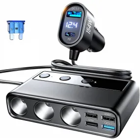 US Multi-port Car Cigarette Lighter Adapter 3 Sockets 6 Ports