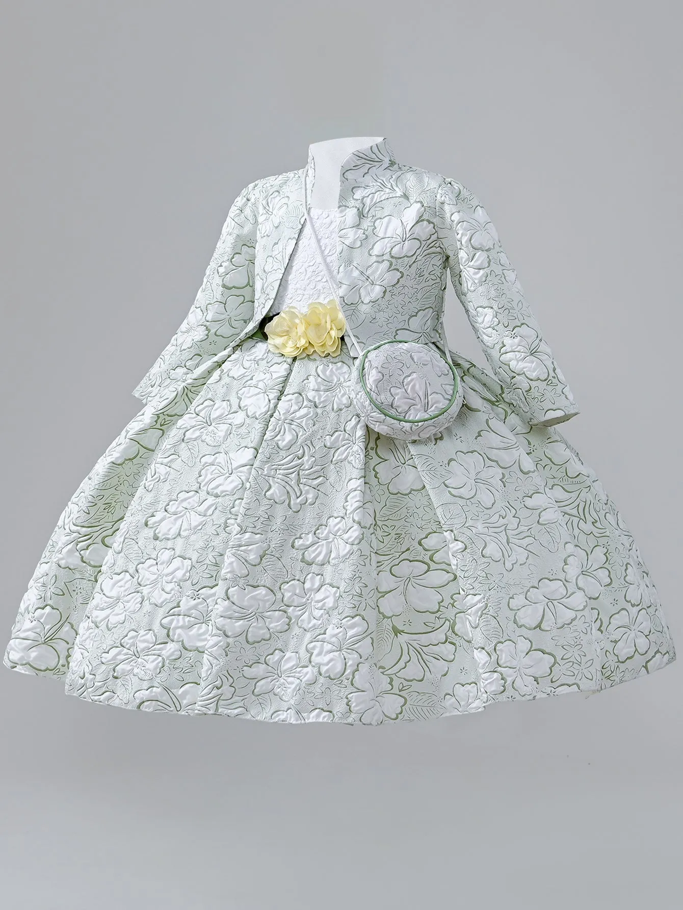 WA0159 Yoliyolei Jacquard Little Kids Girls' dress Set Comfmortable Ball Gown Birthday Party Dresses for Children 2 to 7 Year with Bag