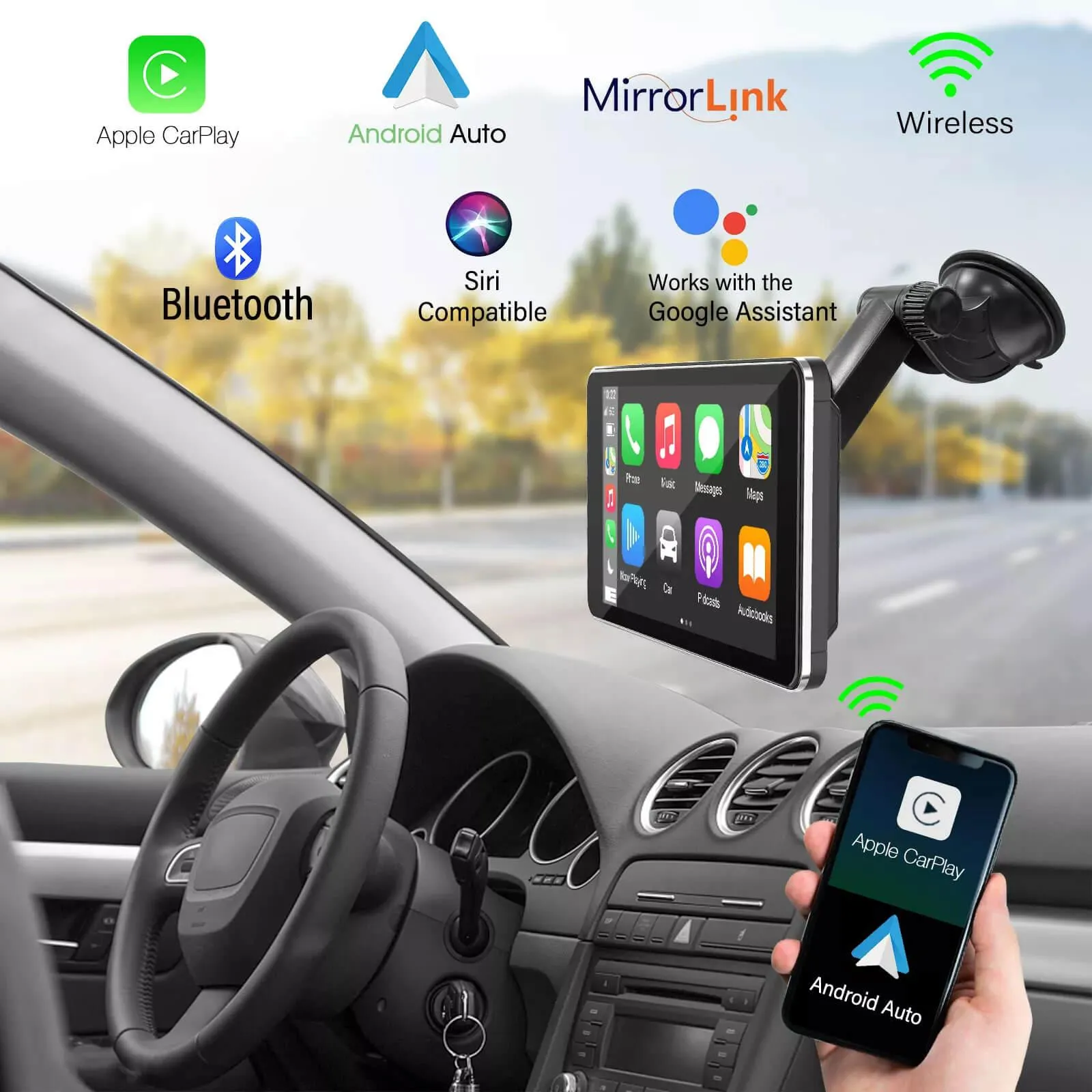 XGODY Portable Car and Driver Car Stereo with Wireless Carplay & Android Auto, Online GPS Navigation and Camera